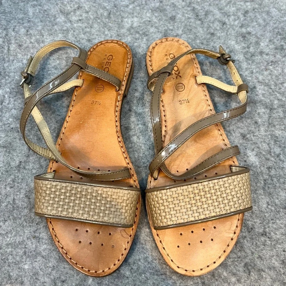 Geox Leather Sandals Strappy Woven‎ Detail Casual Summer Shoes Size 37.5